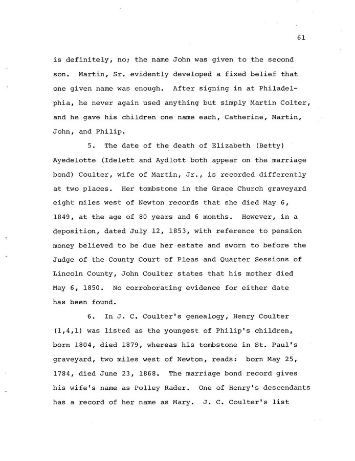 The Coulter Family of Catawba County, North Carolina, by Victor A. Coulter: Page 69