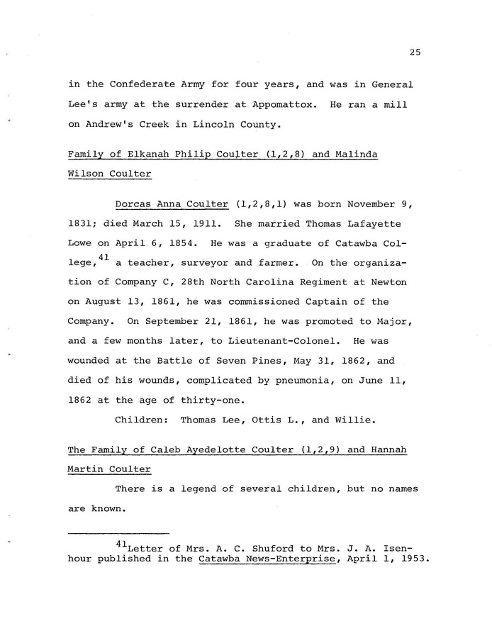 The Coulter Family of Catawba County, North Carolina, by Victor A. Coulter: Page 33